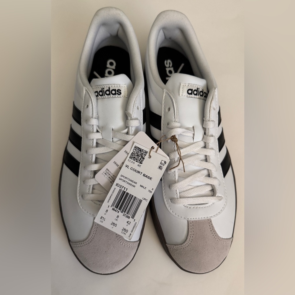 Adidas   Mens VL Court Base 'White Black Gum' Size 8.5 NEW WITHOUT BOX